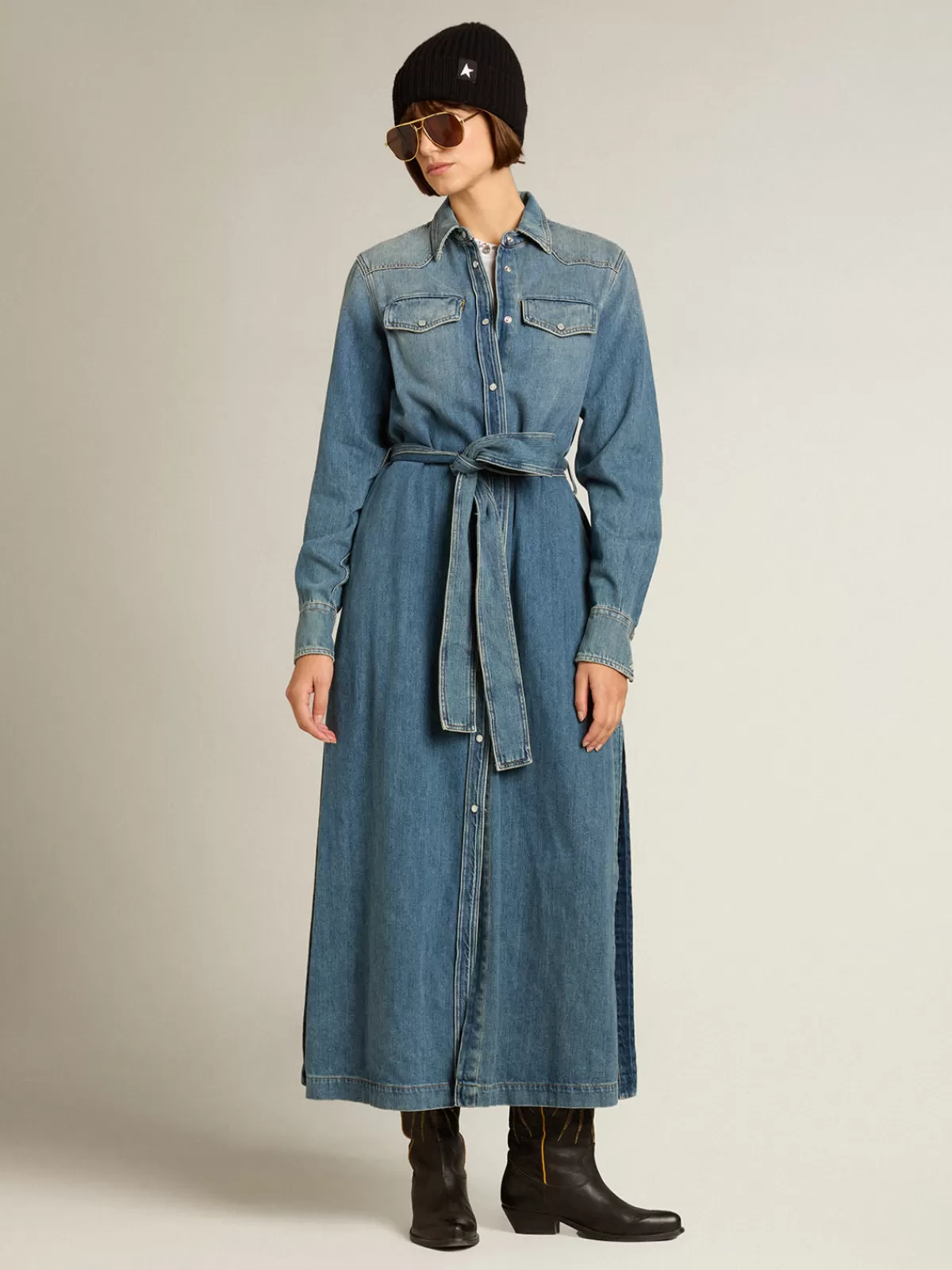 Golden Goose Women's shirt dress in denim with belt blue Outlet