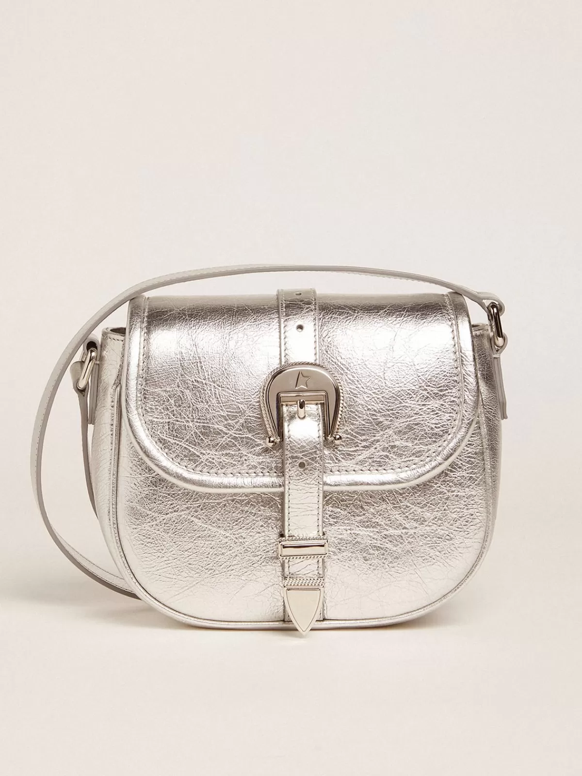 Golden Goose Women's small Rodeo Bag in laminated leather silver Sale