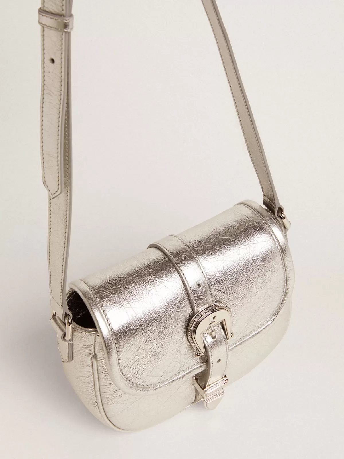 Golden Goose Women's small Rodeo Bag in laminated leather silver Sale