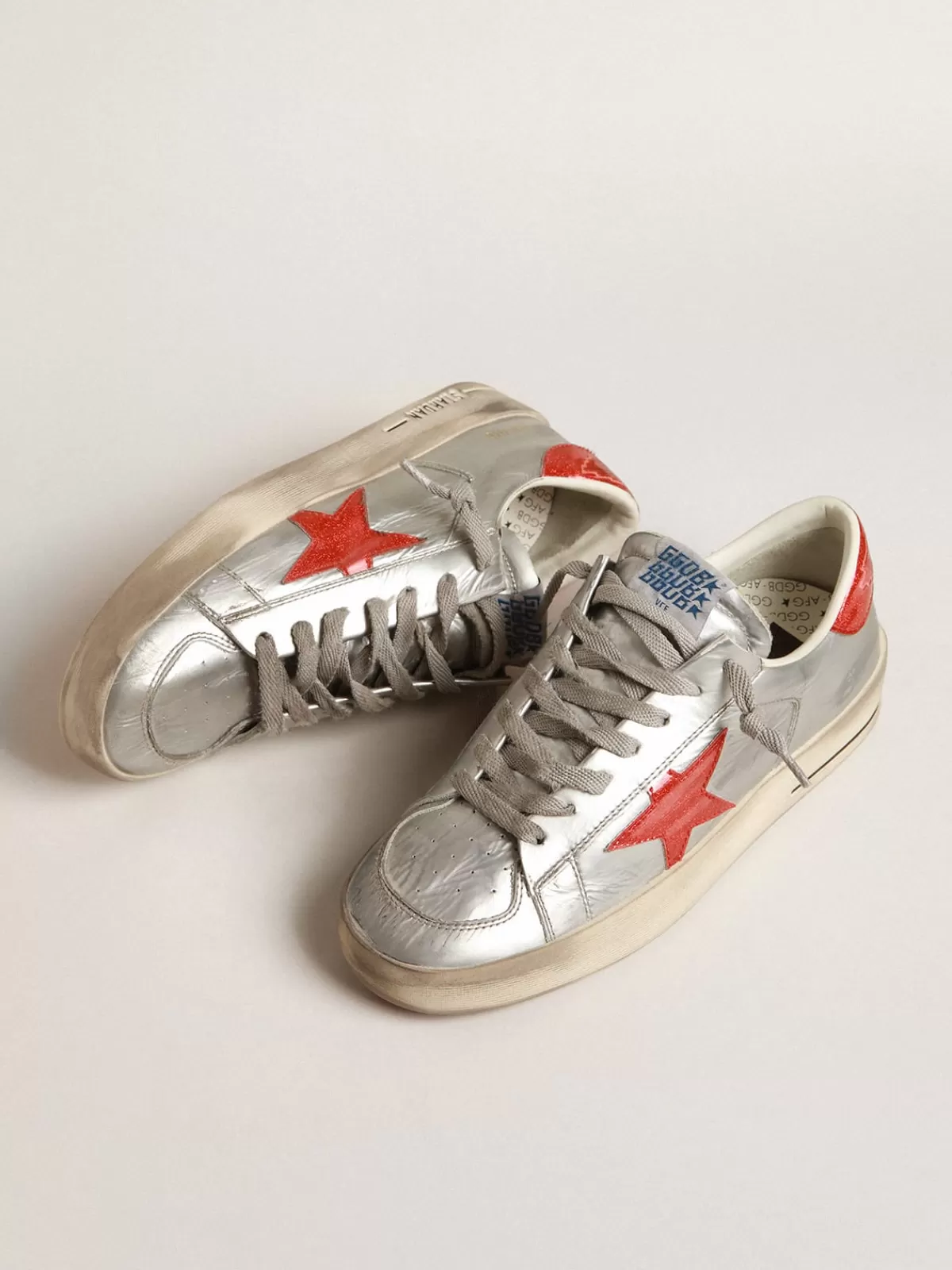 Golden Goose Women's Stardan in laminated leather with red glitter inserts New