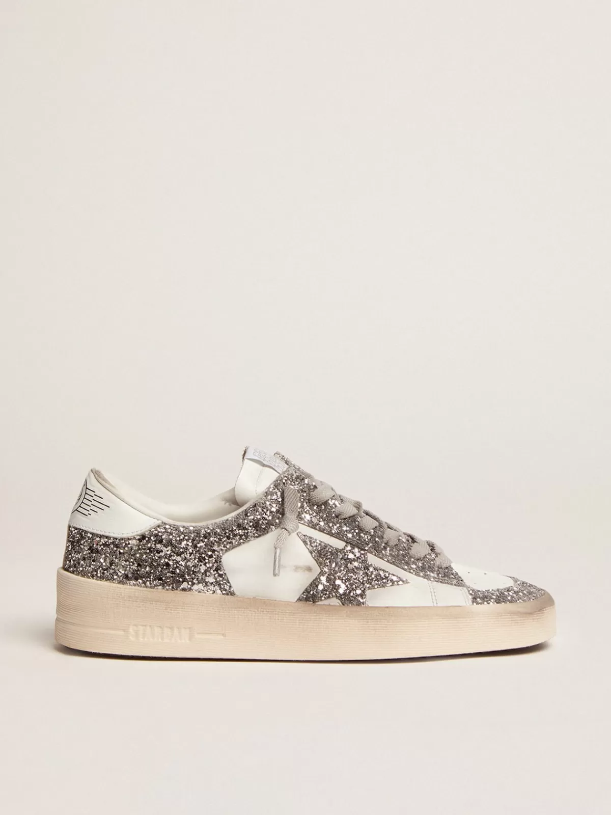 Golden Goose Women's Stardan in white leather and glitter whiteandsilver Best Sale