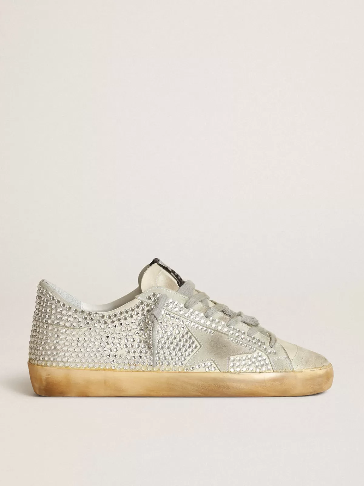 Golden Goose Women's Super-Star in off-white nubuck and silver crystals Best Sale