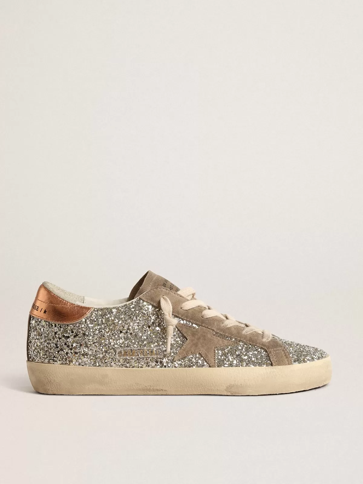 Golden Goose Women's Super-Star in platinum glitter with dove-gray suede star Cheap