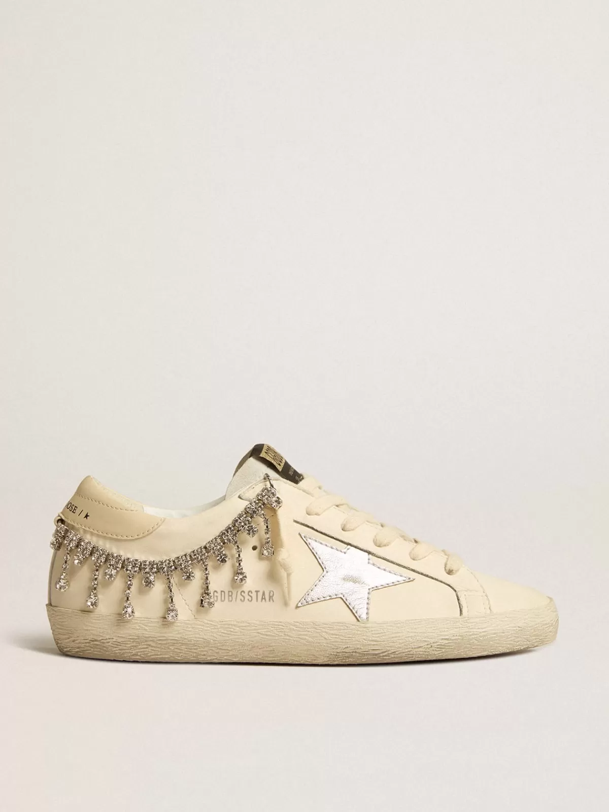 Golden Goose Women's Super-Star LTD in nappa leather with silver metallic leather star and rhinestones Clearance