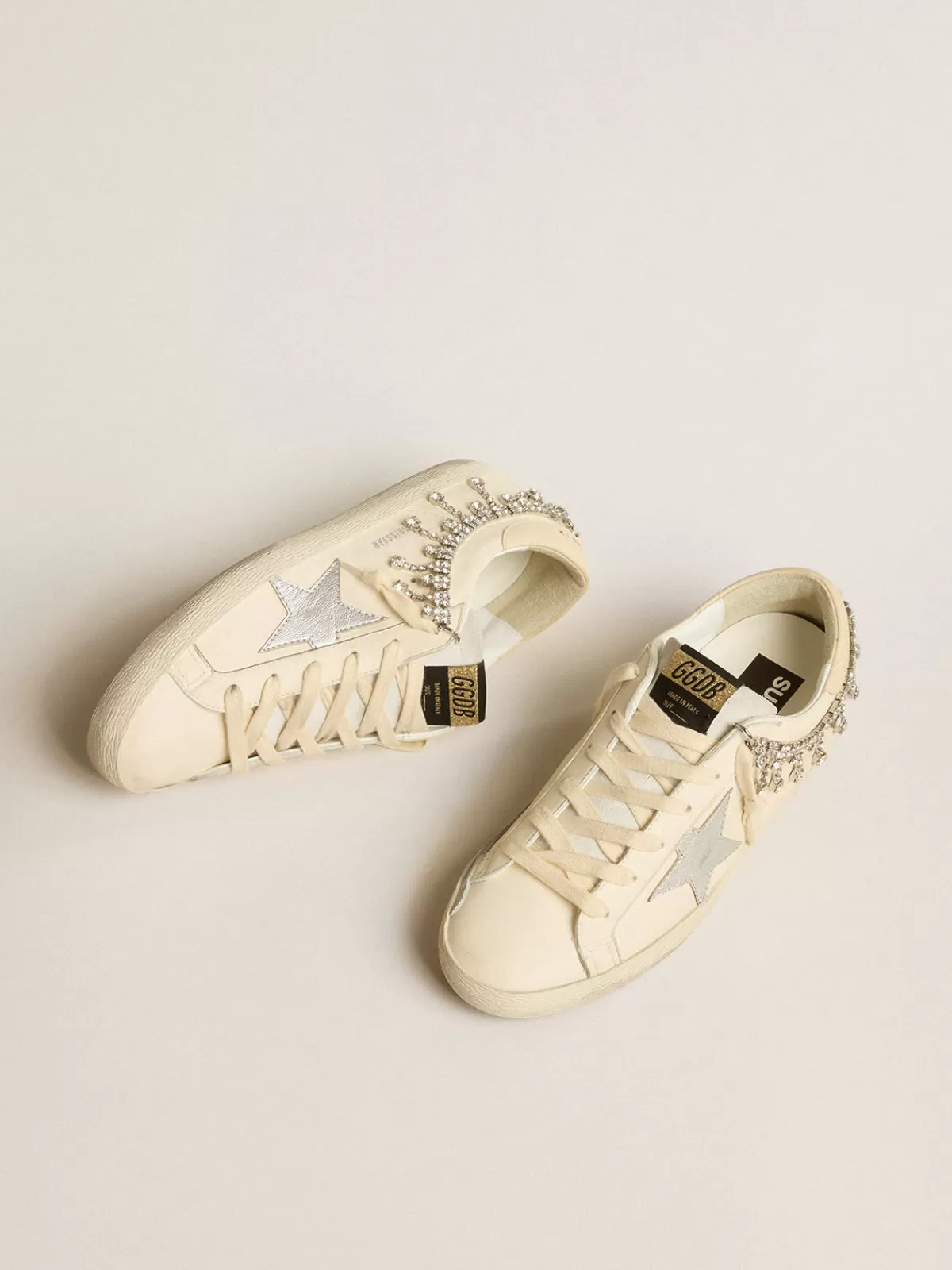Golden Goose Women's Super-Star LTD in nappa leather with silver metallic leather star and rhinestones Clearance