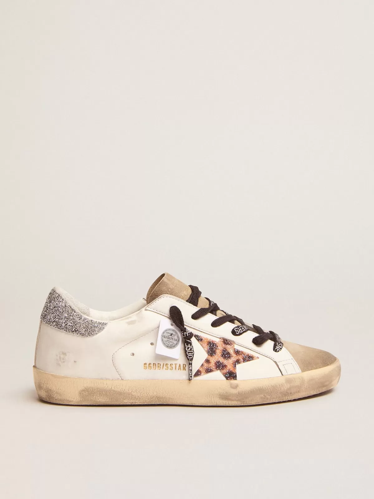 Golden Goose Women's Super-Star LTD with leopard print and crystal star white Shop