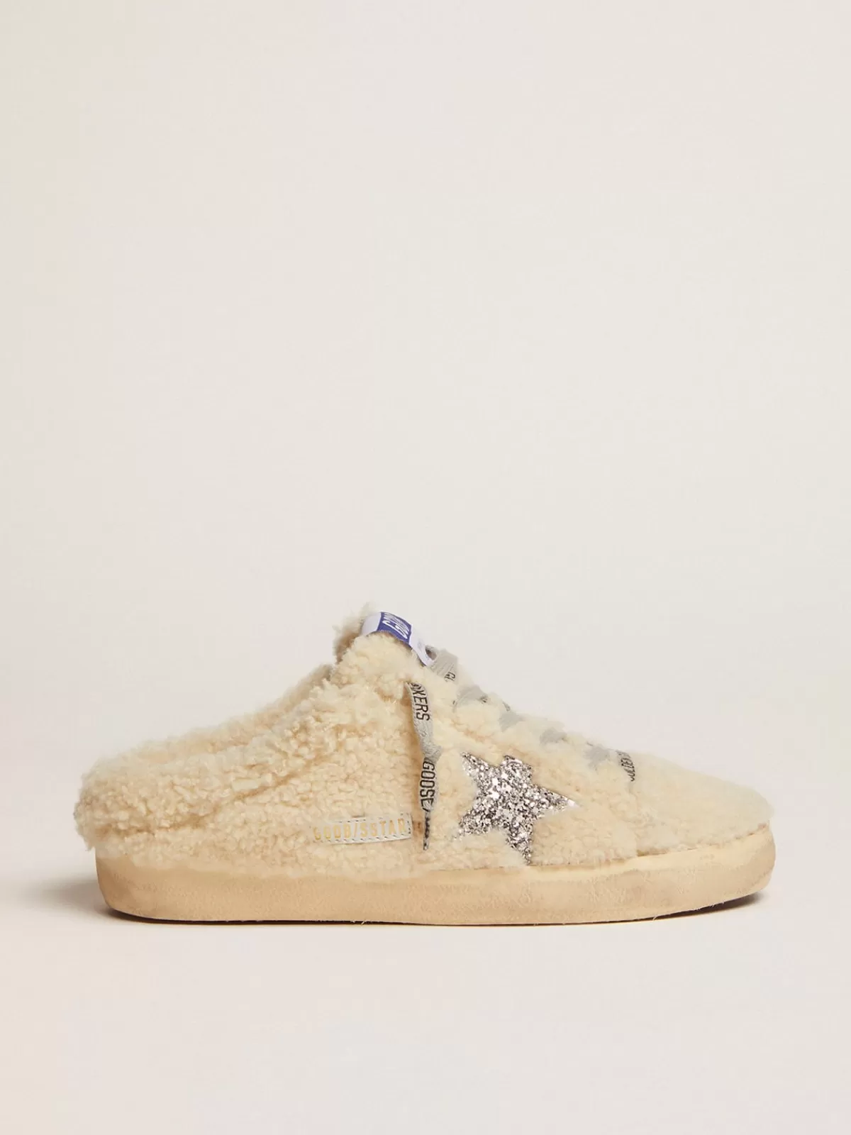 Golden Goose Women's Super-Star Sabot in white shearling and glitter star Flash Sale