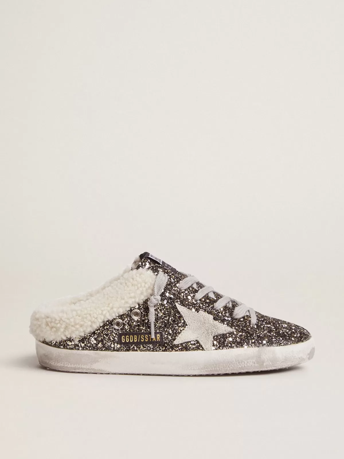 Golden Goose Women's Super-Star Sabot with glitter and shearling interior Store