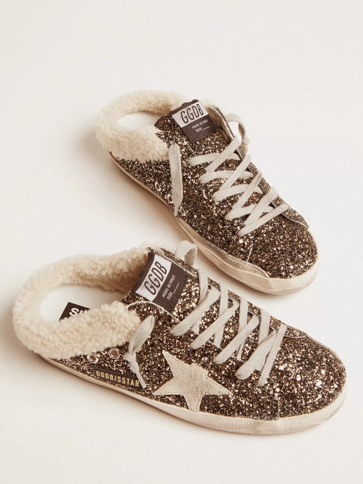 Golden Goose Women's Super-Star Sabot with glitter and shearling interior Store