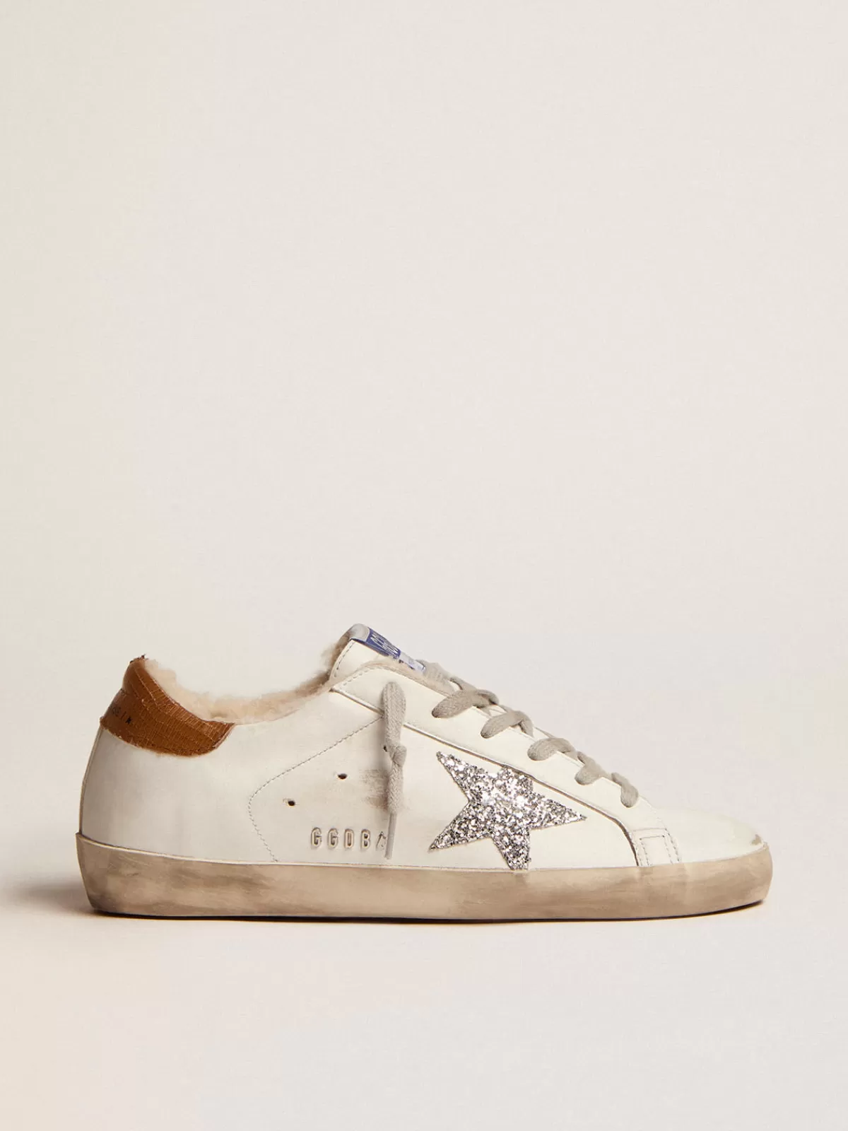 Golden Goose Women's Super-Star with shearling lining and silver glitter star white Discount