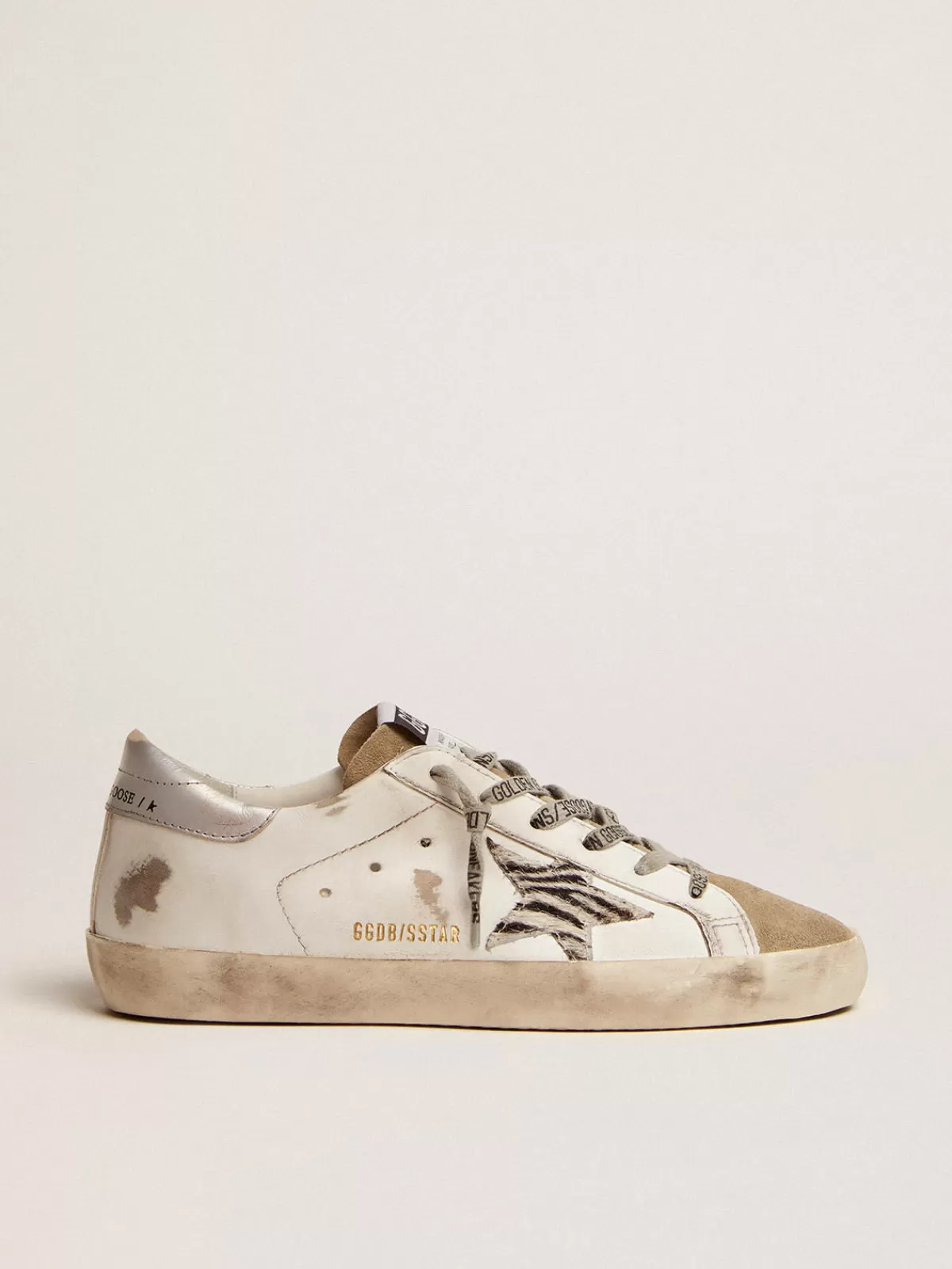 Golden Goose Women's Super-Star with zebra print pony skin star white Discount