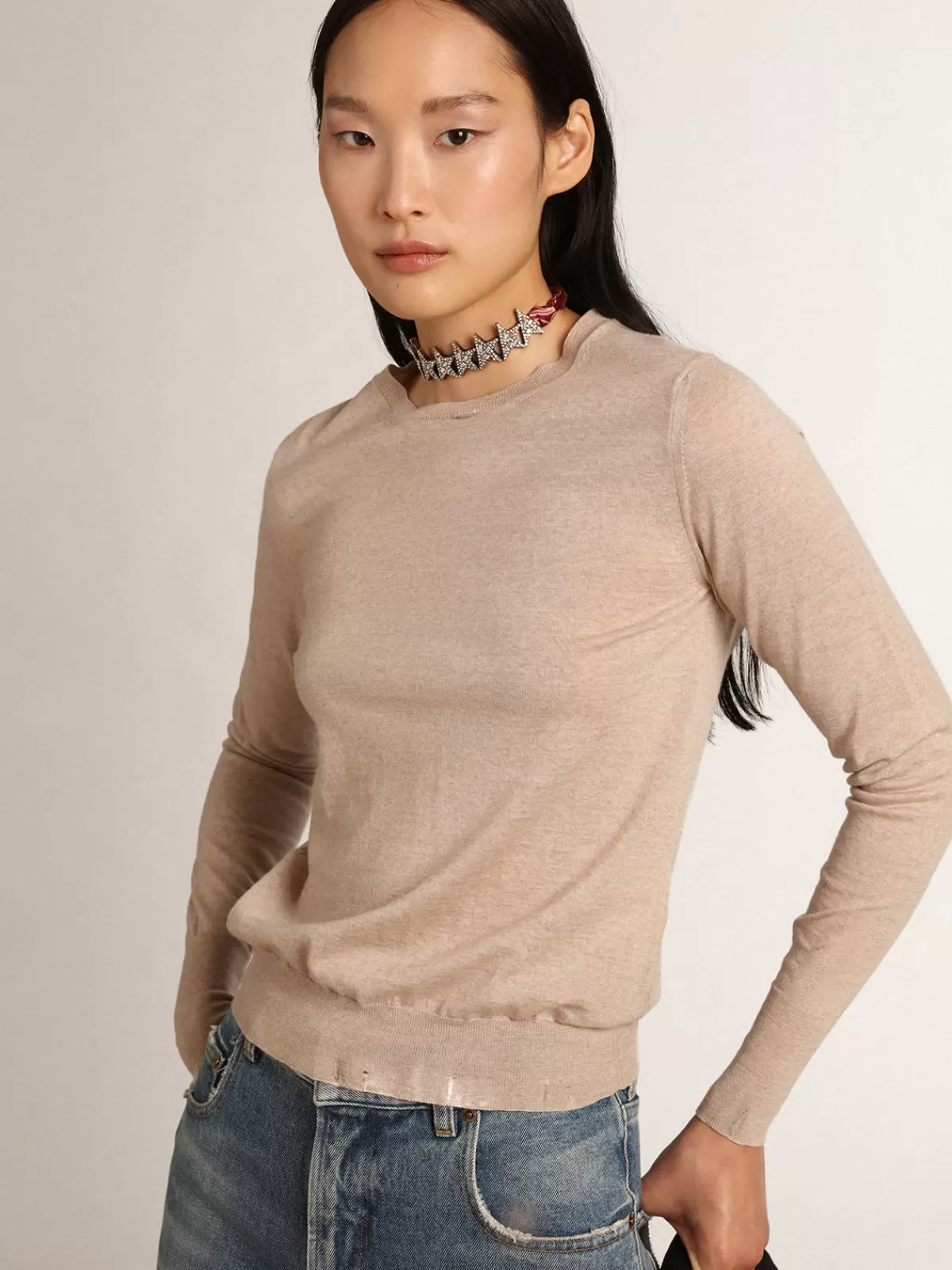 Golden Goose Women's sweater in light brown merino wool Online