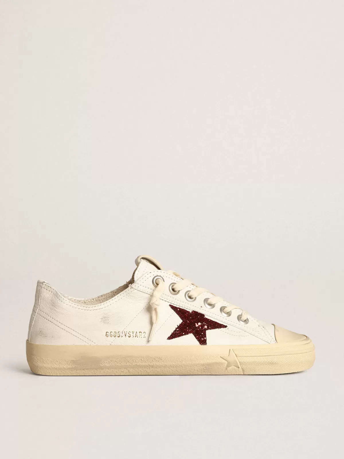 Golden Goose Women's V-Star in white nappa with red glitter star Sale