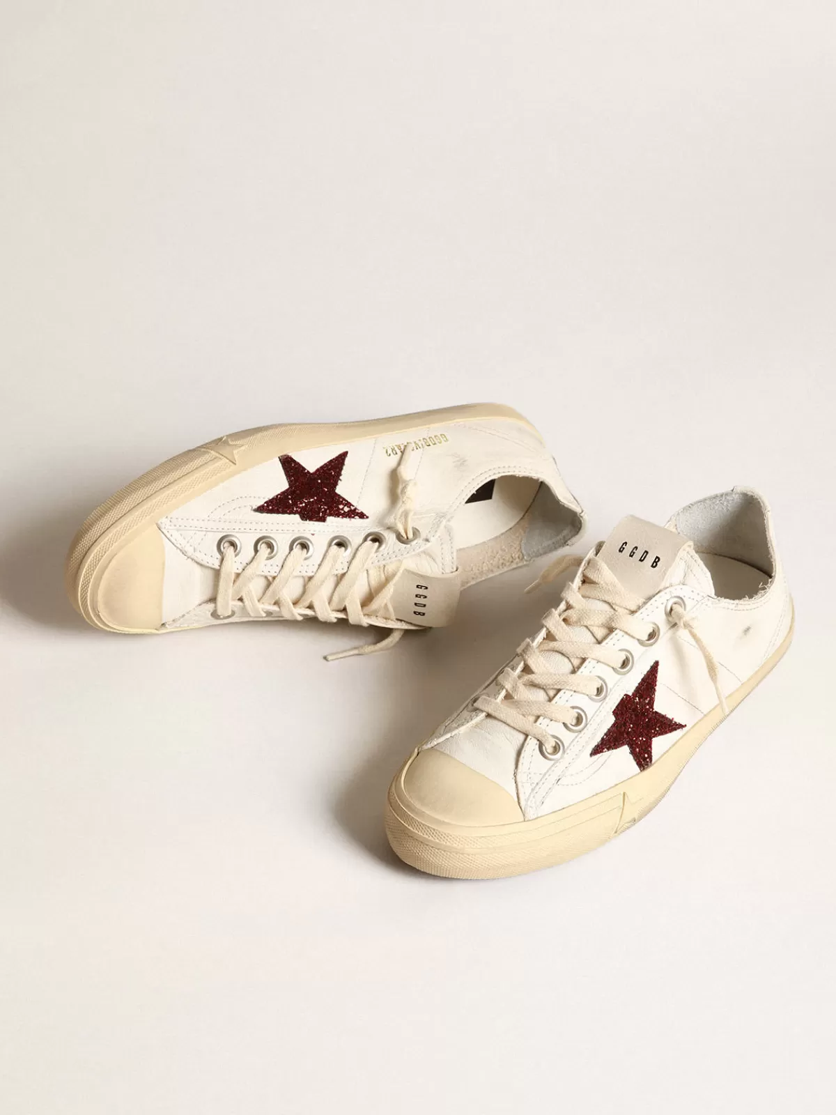 Golden Goose Women's V-Star in white nappa with red glitter star Sale