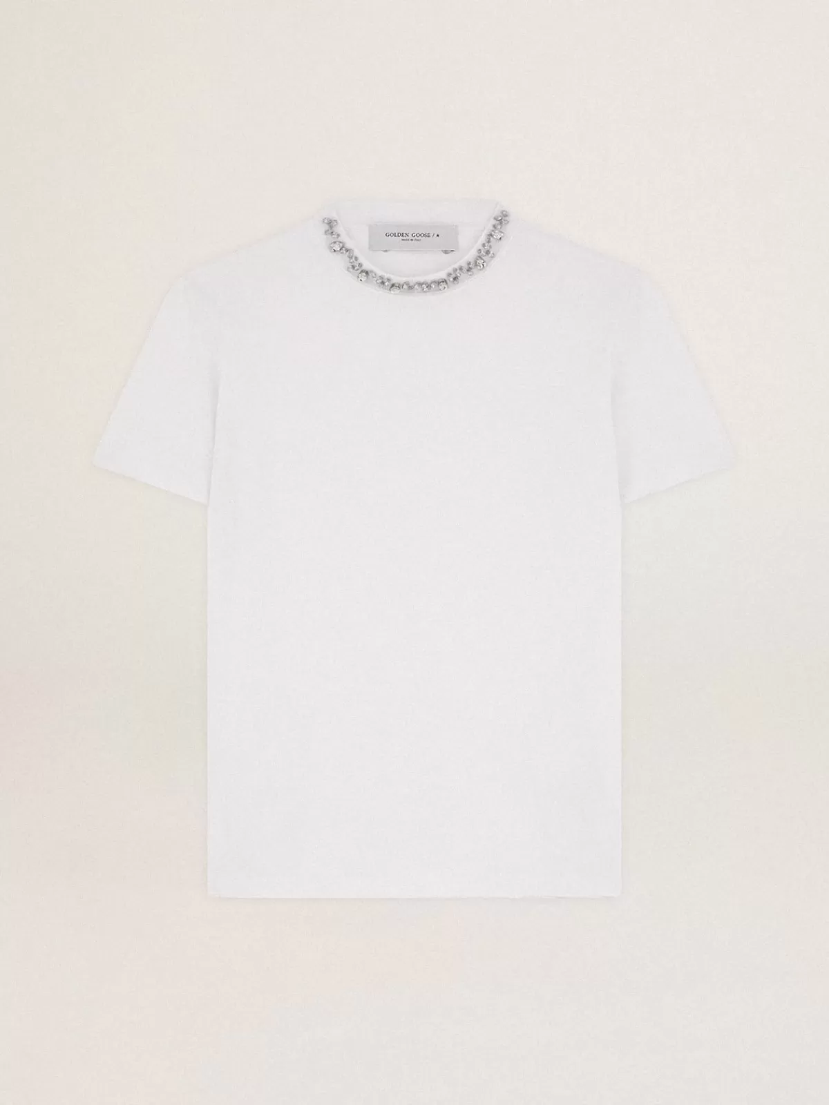 Golden Goose Women's T-shirt with cabochon crystals white Flash Sale