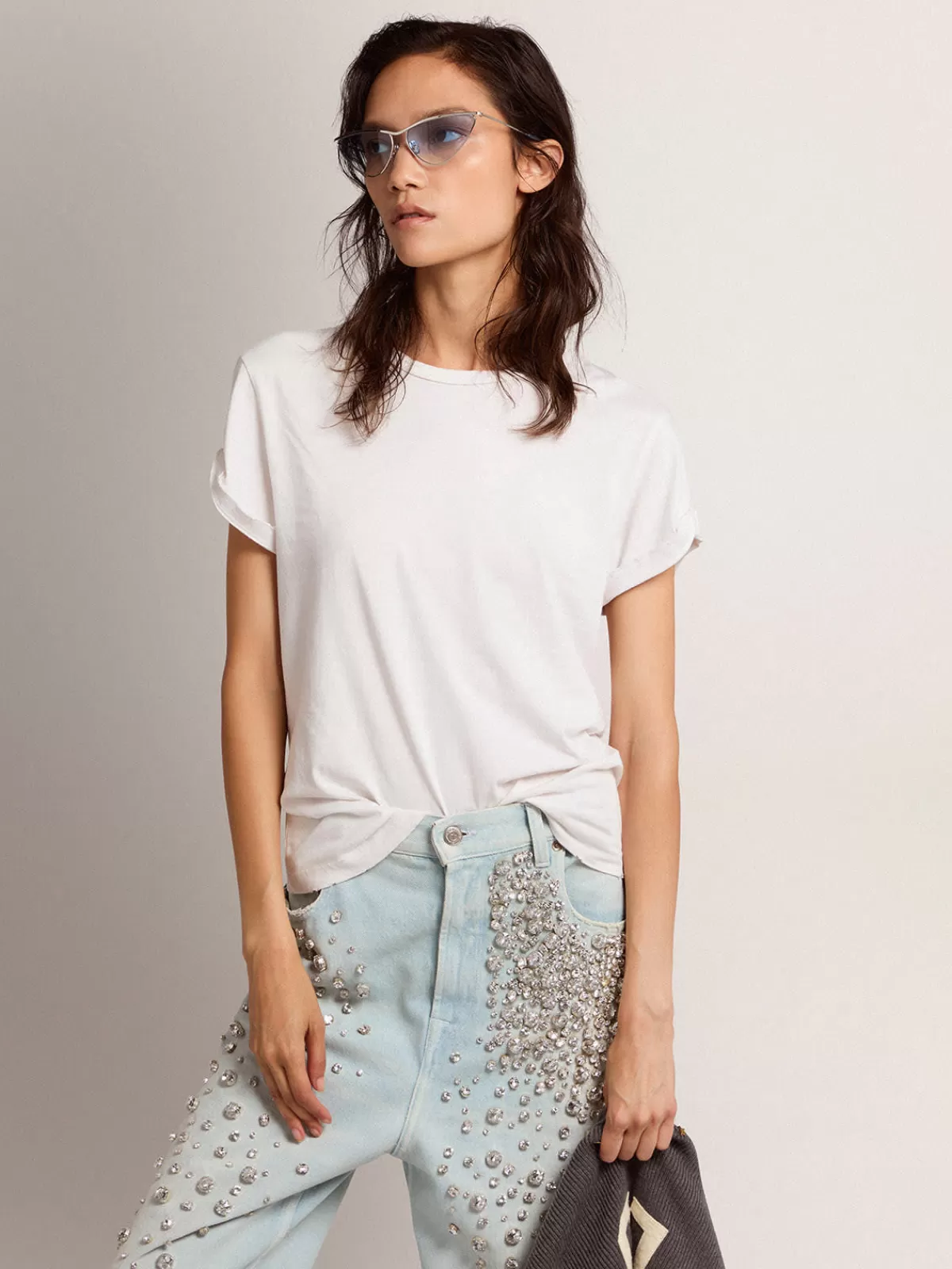 Golden Goose Women's T-shirt with distressed treatment white Clearance