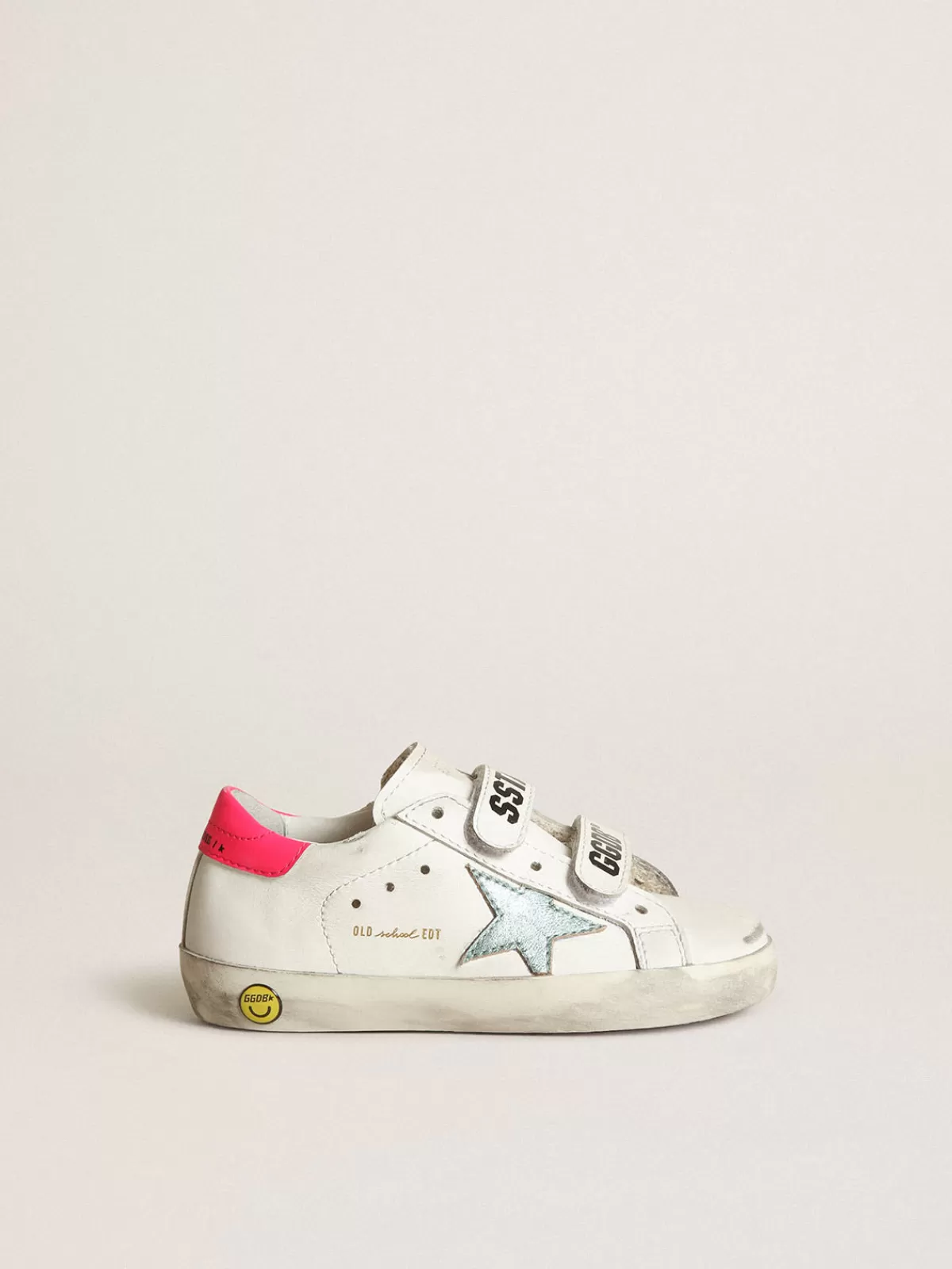 Golden Goose Young Old School with star in aquamarine laminated leather white Cheap